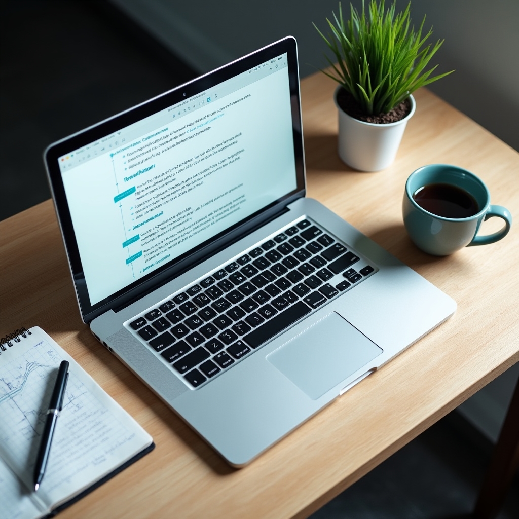 Arbeitsplatz mit dokumentierten Team-Prozessen auf Laptop-Bildschirm