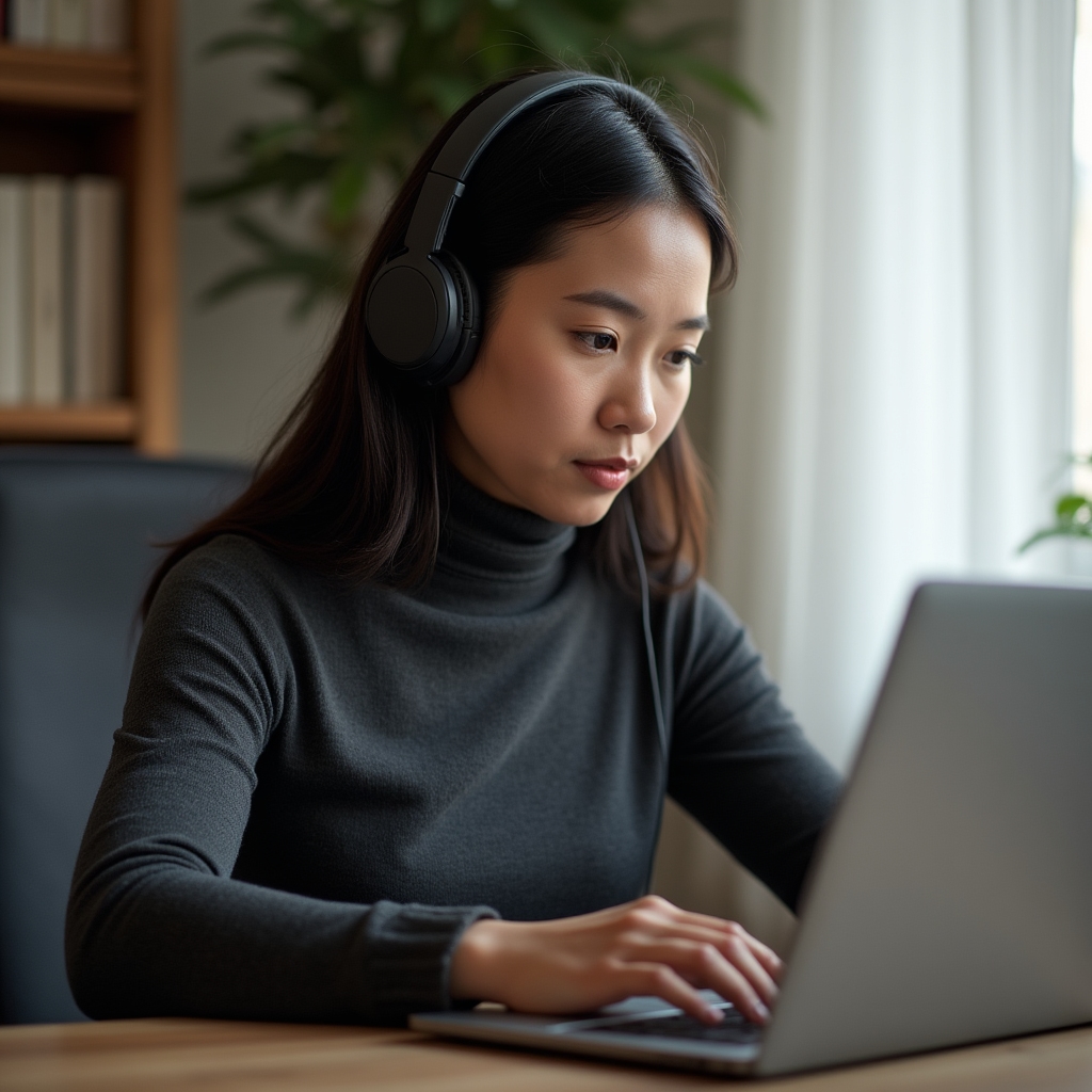 Konzentrierte Einzelarbeit an einem Remote-Arbeitsplatz ohne Ablenkung